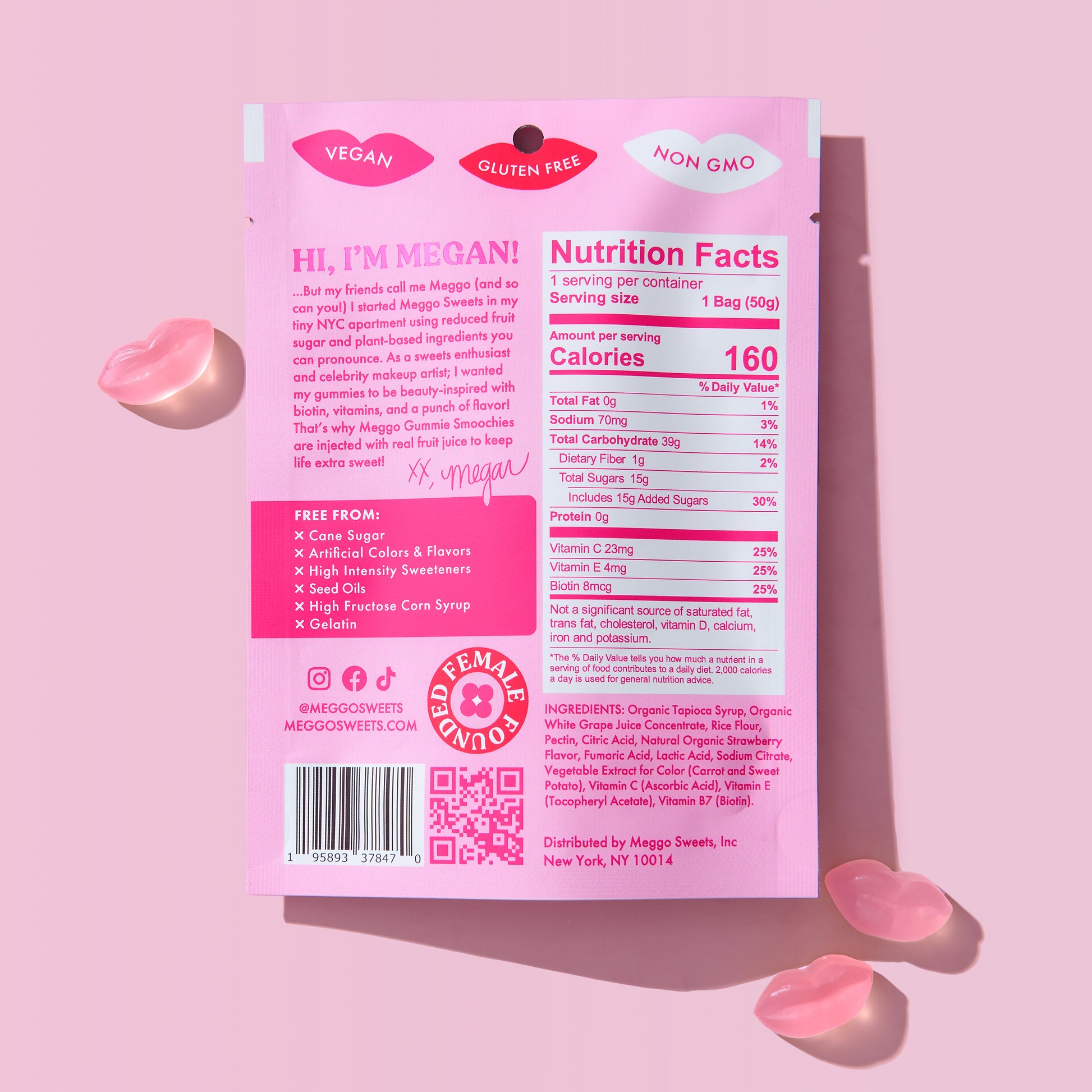 Meggo Sweets Sour Strawberry Gummie Smoochies